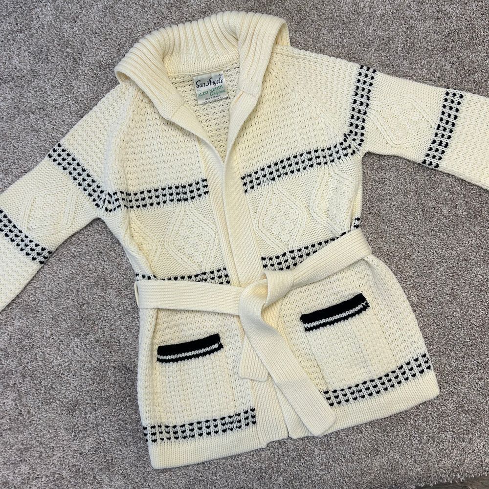 Vintage San Angelo Aldo Verdi Cardigan Sweater Women Size Medium Acrylic Tie
